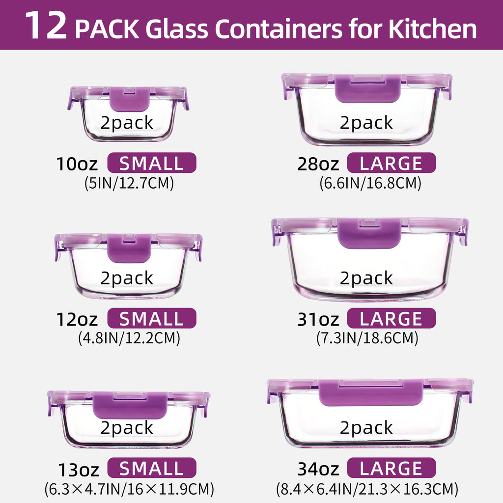 Easy-Access 12pcs Glass Meal Prep Container Set – leak-resistant reusable meal prep, 12pcs Glass Food Storage Containers with Lids Meal Prep Pantry Kitchen Storage Containers for, designed for American homes, daily convenience and practical gifting