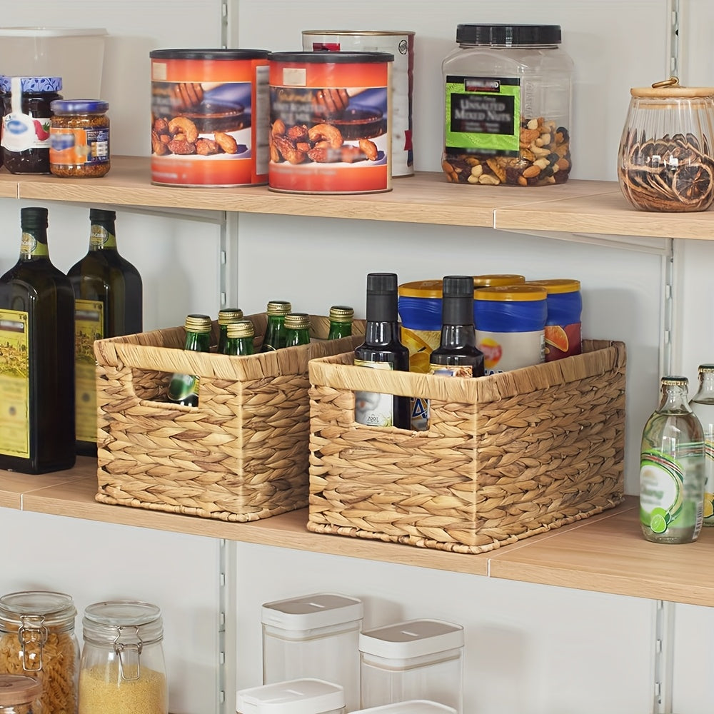 Natural Wicker Storage Basket, Wicker Basket for Organization, Built-in Handle Storage Basket, Wind Chime Holder, Gift, Shelf Baskets