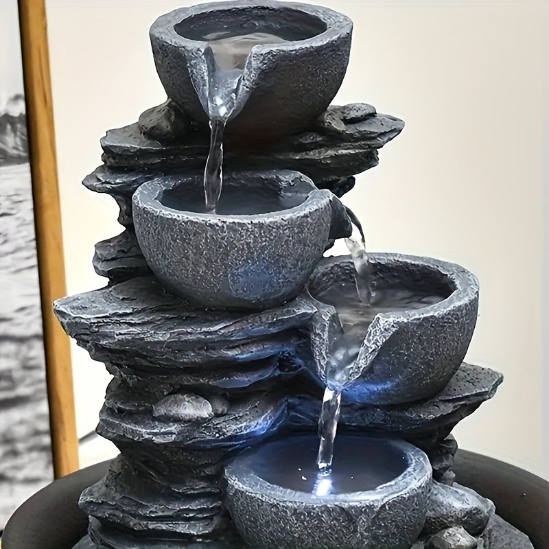 Ambient Home Decor – 1pc Resin Tabletop Fountain, Indoor Waterfall Fountains with LED Light - Plug, Realistic Rock Design for Soothing Ambiance in Bedrooms, Living Rooms, Offices Or Meditati