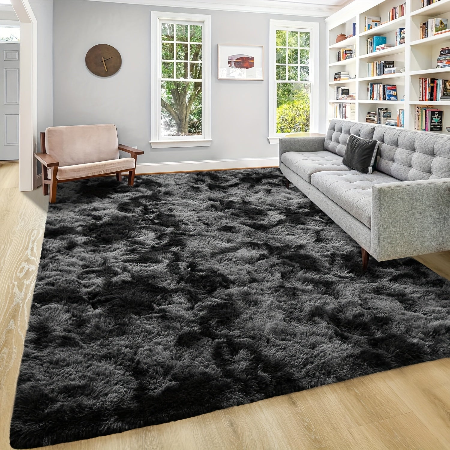 Area Rug – 1pc Luxurious Rectangular Shaggy Plush Carpet Rug - Soft, Fluffy, Tie-dyed, Solid,