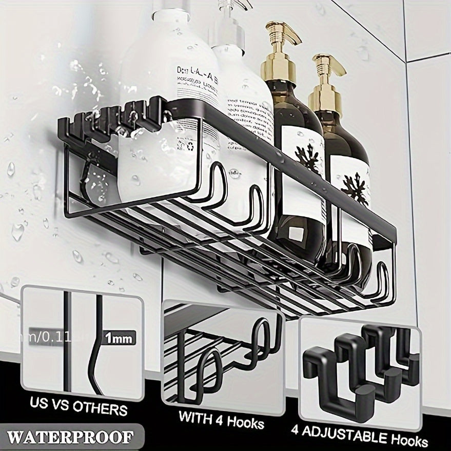 Bathroom Organizer – Shower Caddy Organizer, 5-Pack Adhesive Rustproof Stainless Steel Shower Shelves with Soap Holder, No Drilling Shower Storage Rack for Family Renters Bathroom, Random Co