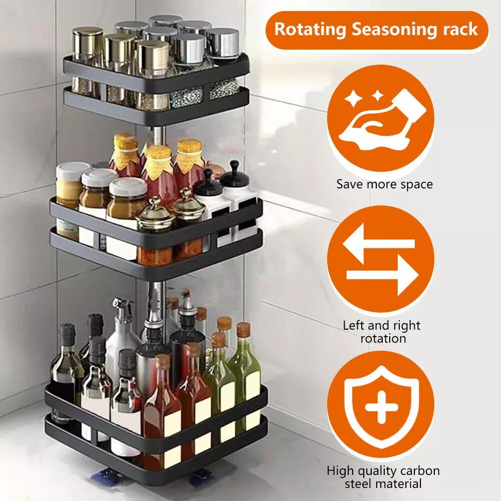 Kitchen Essential – Lazy Susan Organizer Spice Rack - 2 3 Tier Height Adjustable Spice Organization for Cabinet, Metal Seasoning Organizer Lazy Turntable Spice Organizer for Table Top Pantry