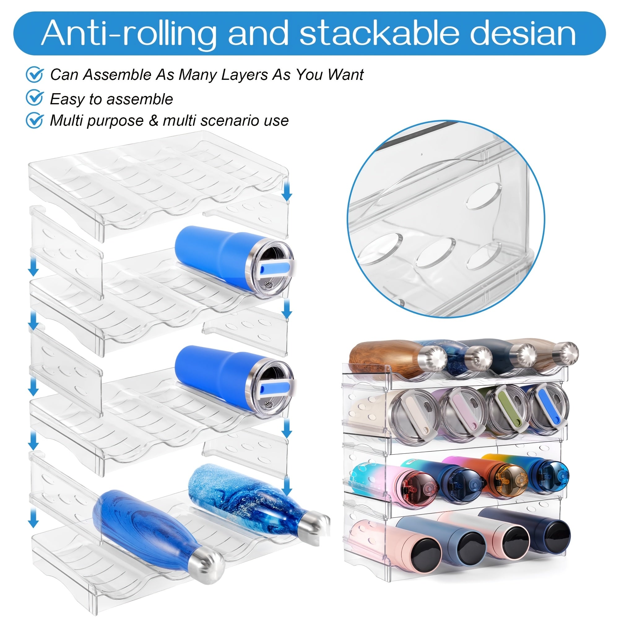 4-Tier Stackable Water Bottle Organizer - Clear Plastic Kitchen Cabinet Storage Rack Holds 16 Bottles, Space-Saving Design for Home, Office, Pantry Organization, Kitchen Organizer, Office Supply Storage, Sleek Appearance, Transparent Material