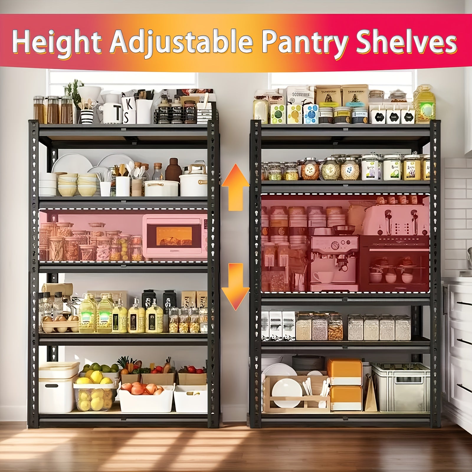 72"/60"H Garage Shelving Storage Shelves 5-Tier, 72" H X 35.5" W X 16" D, 2000LBS Capacity Heavy Duty Adjustable Storage Shelve for Closet, Pantry & Garage Organization, with Gloves & Hammer, Easy Assembly Required, Garage Storage