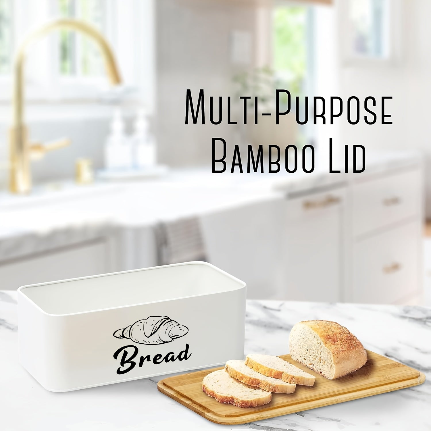 White Bread Storage Container for The Kitchen, Featuring a Cutting Board Lid, Spacious Design, And Serving As a Countertop Bread Rack