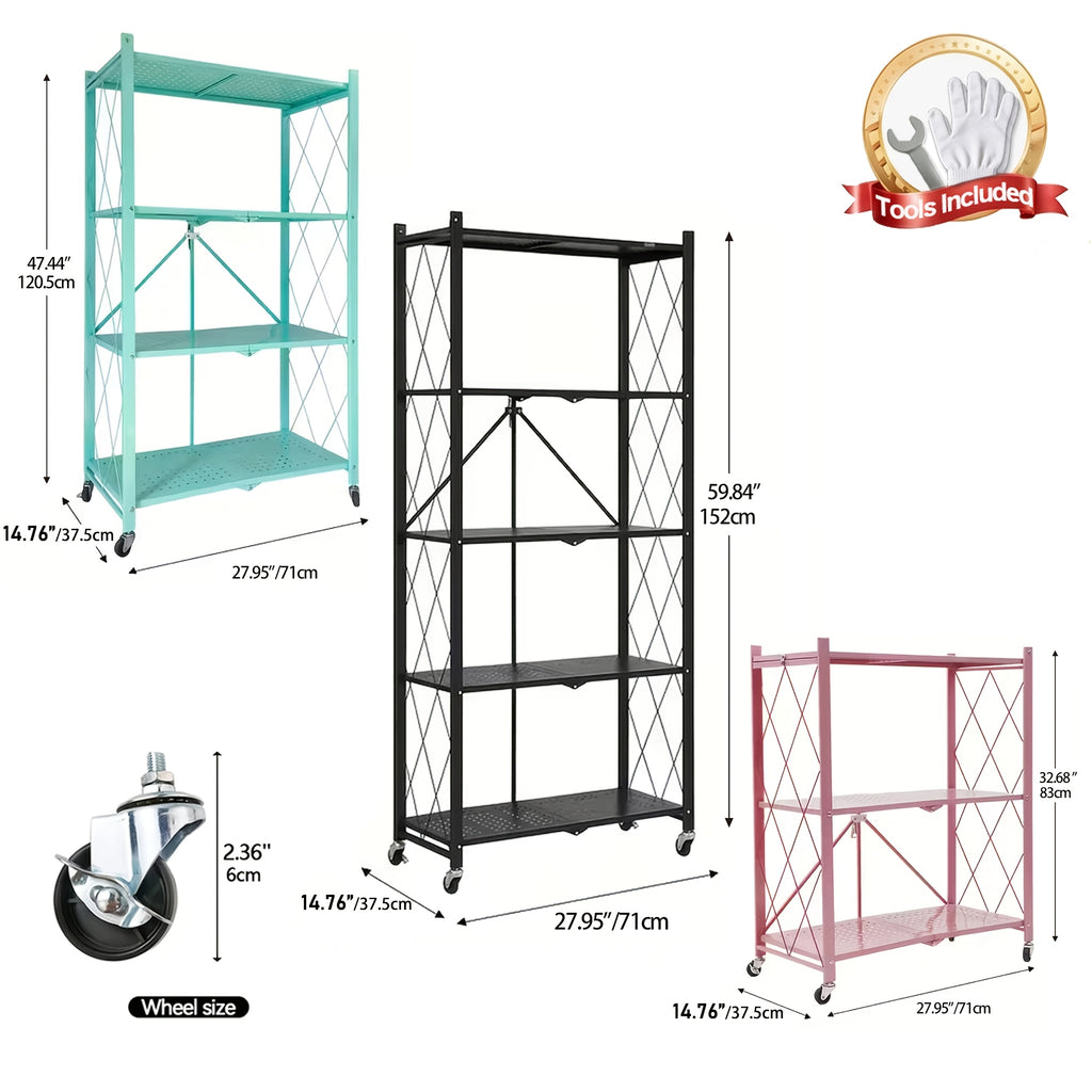 Premium Adjustable Home Storage Rack – durable multi-purpose storage, Foldable Metal Storage Rack Requiring No Installation Designed with Foldable Lockable Casters Practical And, designed for American homes, daily convenience and practical gifting