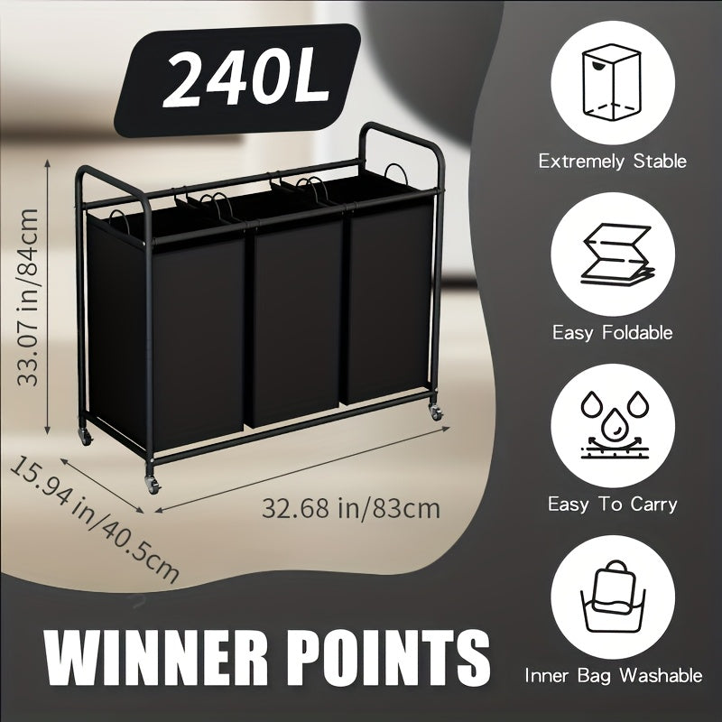 Heavy-Duty Adjustable Home Storage Rack – durable multi-purpose storage, Laundry Basket 3-Bag Sorter 63 4gal Laundry Home Decor Hamper Cart With Heavy Duty, designed for American homes, daily convenience and practical gifting