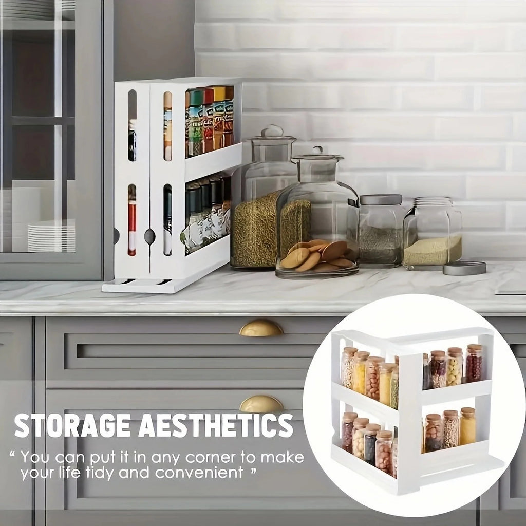 1 Double-Layer Shelf-Non-Slip Base Space-Saving Double-Layer Rotating Spice Rack -Made of Odorless Plastic, Suitable for Storing Essentials in The Kitchen And Bathroom. Spice Organizers And Storage