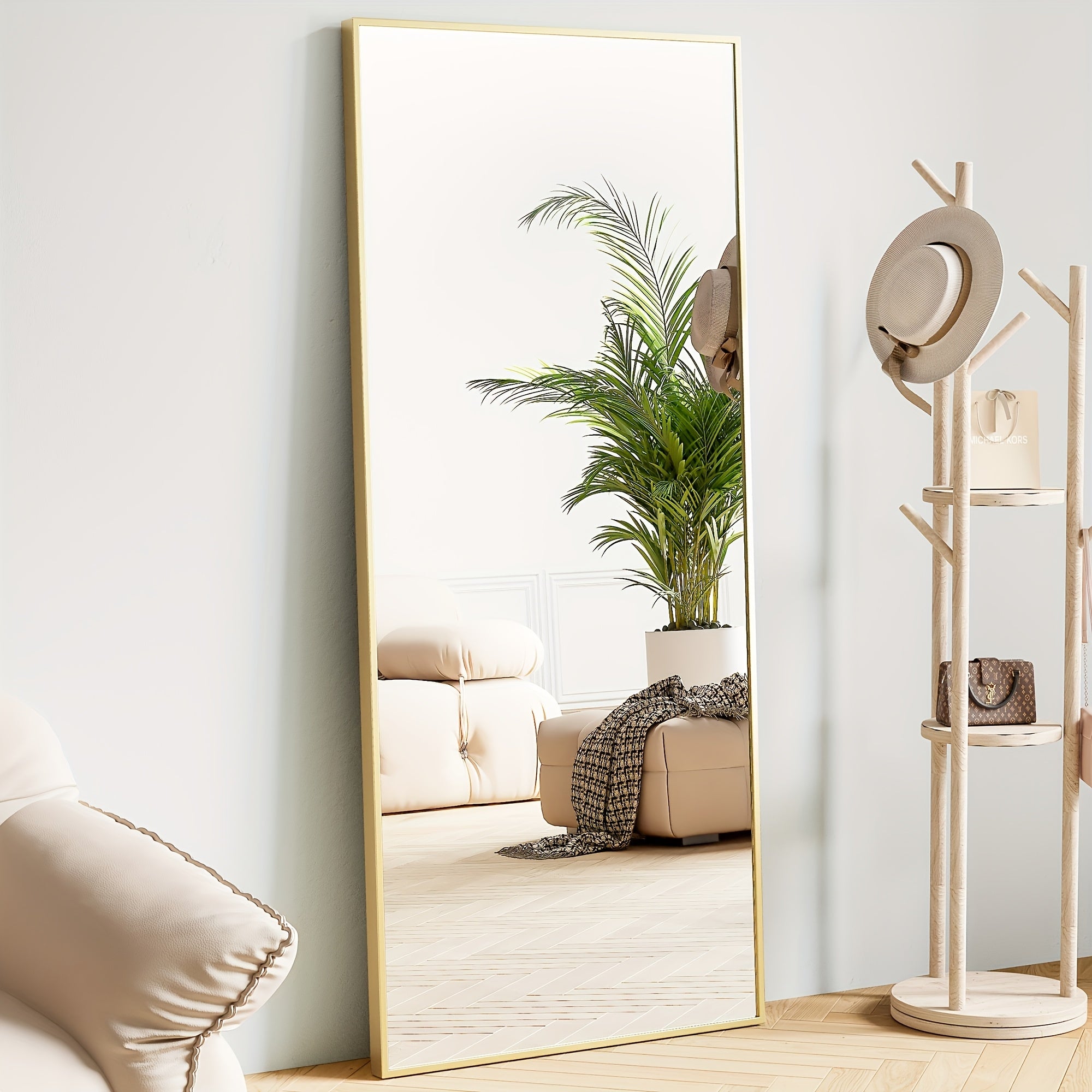 Arched/Rect Full Length Mirror, Full Body Mirror with Stand, Freestanding, Hanging or Leaning for Wall, Steel Alloy Thin Frame Floor Standing for Hotels and Bathrooms