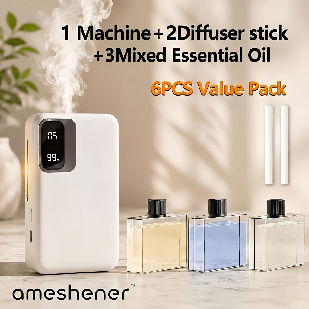 Essential Oil Refill Pack Sold Separately. 1800mAh Ultrasonic Aroma Diffuser With 7-level Control. Fine Mist Diffusion To Quickly Eliminate Hotness In The Bedroom, Bathroom, Toilet Odors And Study Room Odors. Digital USB Charging. Ideal Choice For N