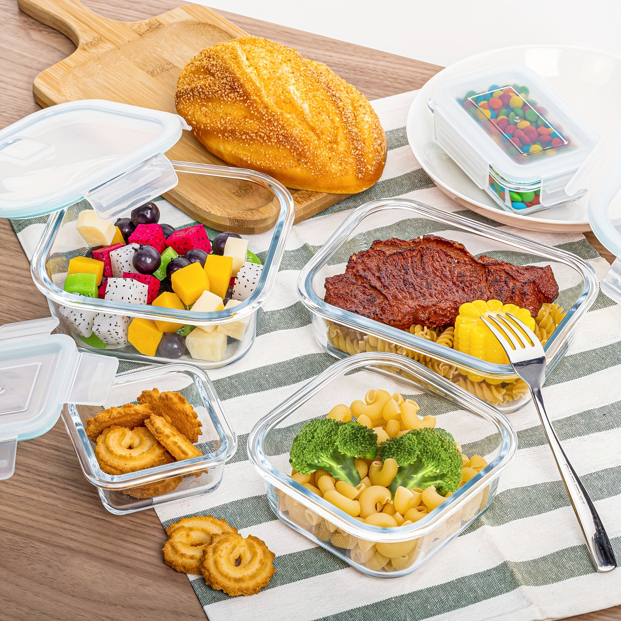 Space-Saving 8pcs Glass Meal Prep Container Set – leak-resistant reusable meal prep, Premium Glass Food Storage Containers Airtight Leak-Proof BPA Free Stain-Resistant Easy-Clean Design Microwave Oven, designed for American homes, daily convenience a