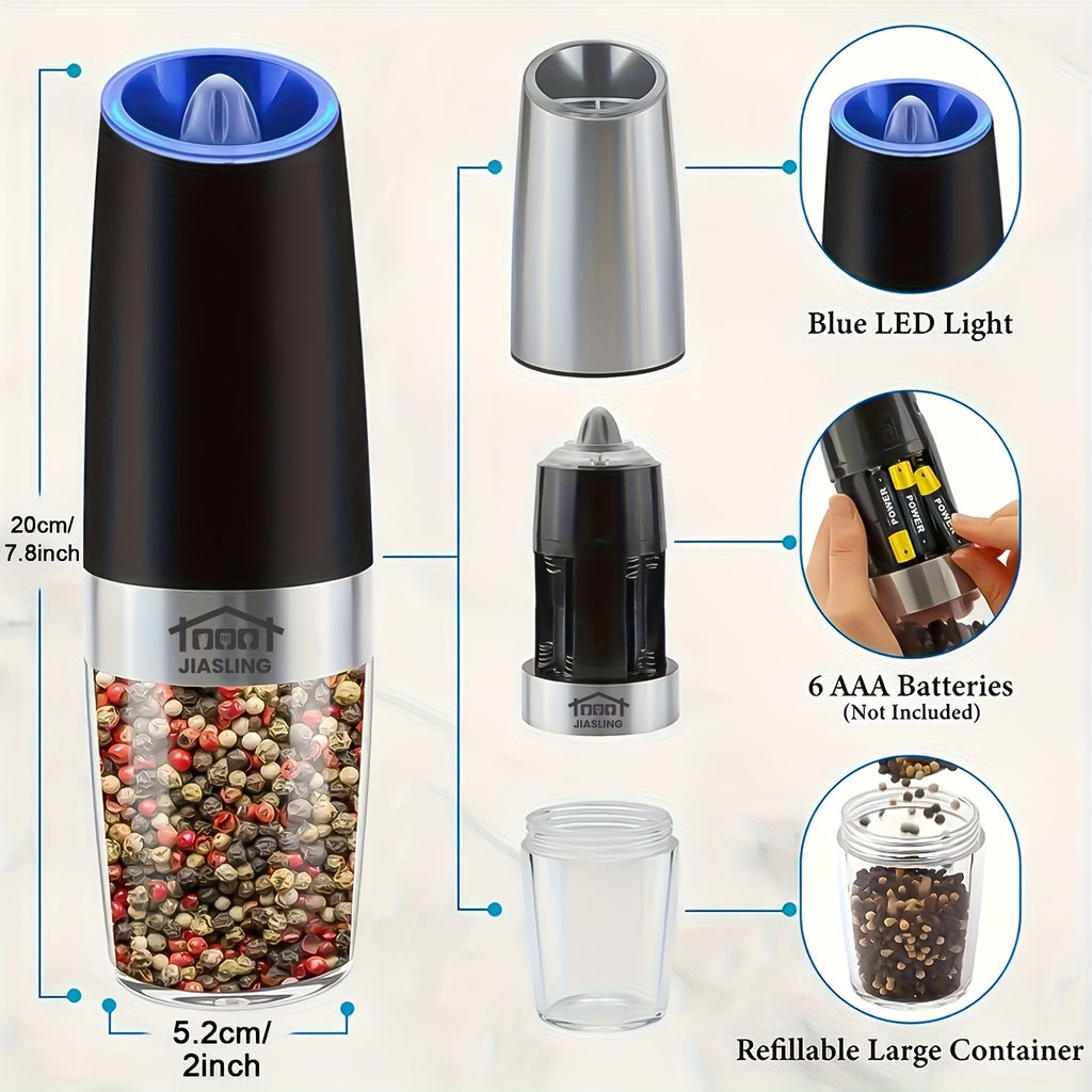 2pcs Gravity-powered Electric Salt and Pepper Grinder Battery-powered LED Light One-handed Automatic Operation Adjustable Coarse Grinder Grinder Black Rocking Chair Creative Kitchen Gadget Gift Battery-powered to Choose