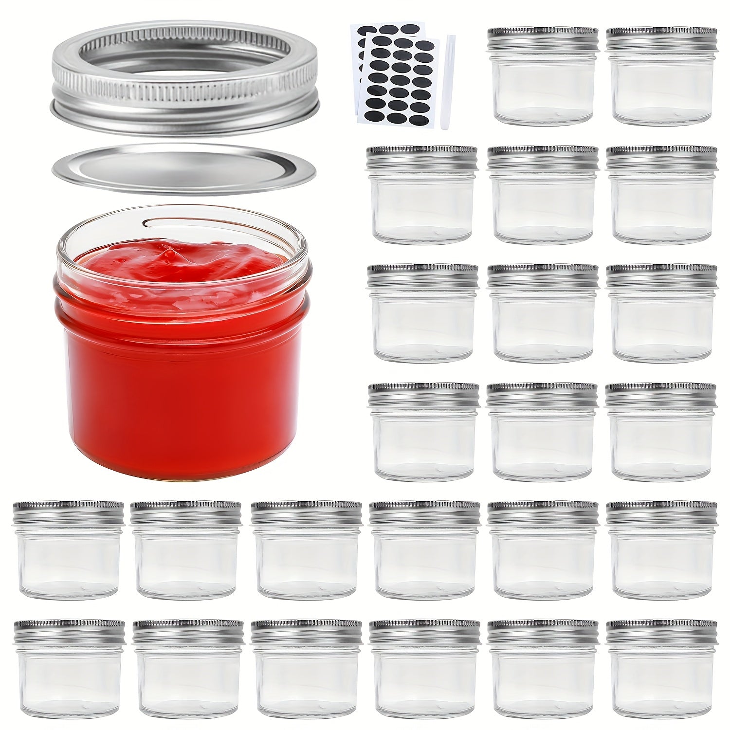 Modern 16/24/40/48pcs Glass Spice Jar Set – clear reusable pantry storage, 16 24 40 48pcs-4Oz Mason Jars Glass Canning Jars With Regular Silver Lids Ideal, designed for American homes, daily convenience and practical gifting
