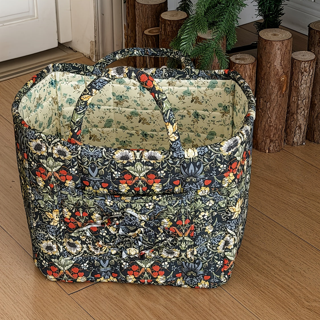 Storage Bins – Large Floral Series Storage Basket Vintage Quilted Floral Portable