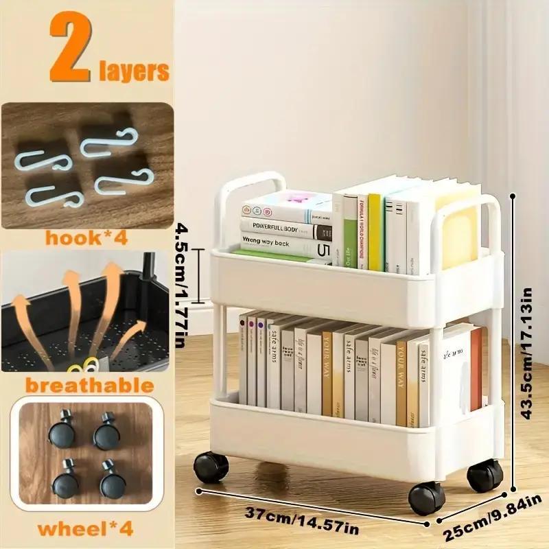2pcs Rolling Cart with Wheels and Handle,Rolling Storage Cart for Office, Living Room, Laundry Room,Kitchen,Bathroom, Black White