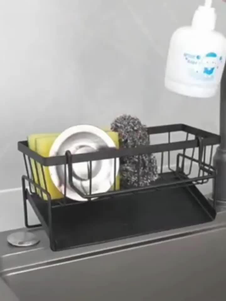 Kitchen Essential – High Quality Kitchen Sponge Rack Above Sink, Carbon Steel and Plastic Dishwasher Rack, Multifunctional Towel and Sponge Storage Rack, Space Saving Home Organizer -9.06x4.