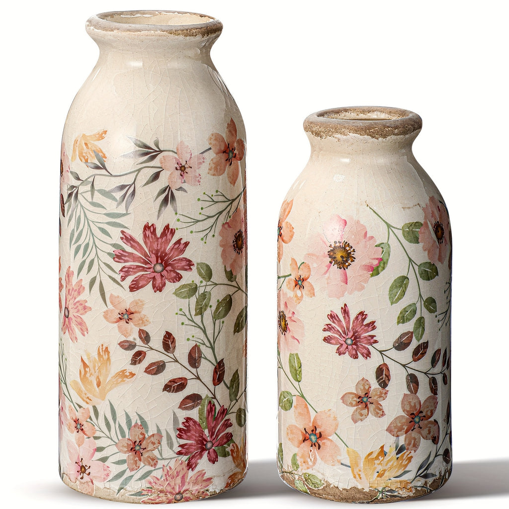 Compact 2pcs Ceramic Flower Vase – tabletop floral display and modern home decor, 2pcs Vintage Ceramic Small Vase Rustic Farmhouse Vase Boho Vases Home Decoration, designed for American homes and practical gifting