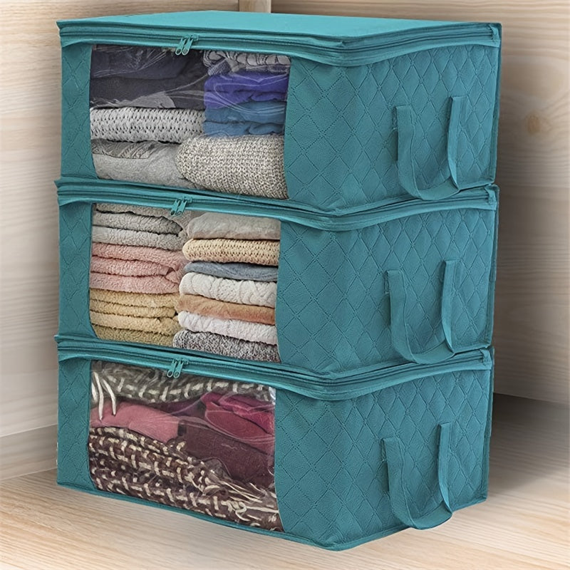 Space-Saving 3pcs Stackable Home Storage Bins – portable space-saving storage, 3pcs Set of Clothing Storage Bags Foldable Blanket Storage Bags Storage Containers for Organizing, designed for American homes, daily convenience and practical gifting