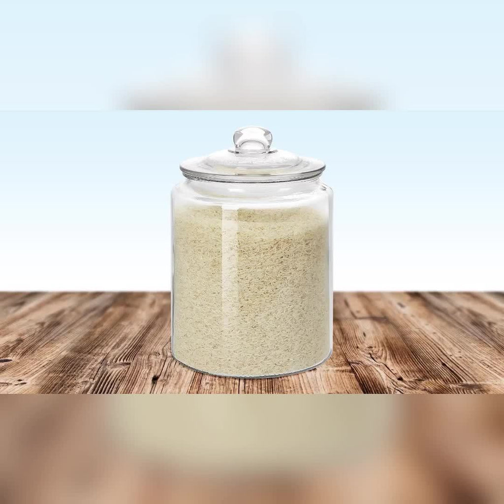 2-Piece Glass Pantry Jar Set with Flip-Top Lid - Reusable Round Container for Cookies, Candy, Pasta - Hand Wash Only