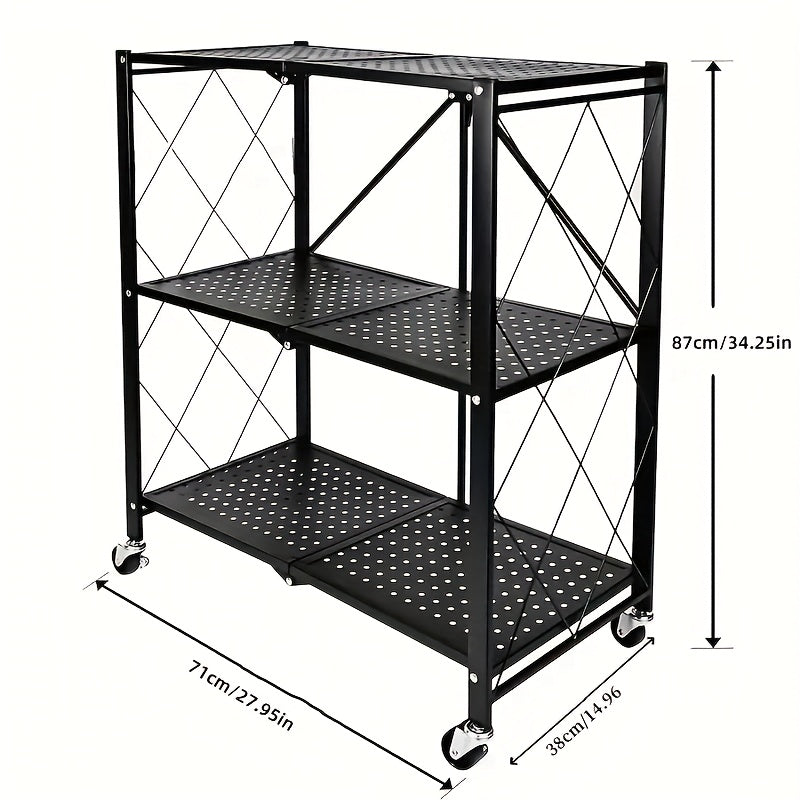 Premium Adjustable Home Storage Rack – durable multi-purpose storage, Simple Deluxe 3-Tier Heavy Duty Foldable Metal Rack Storage Shelving Unit With Wheels Moving, designed for American homes, daily convenience and practical gifting