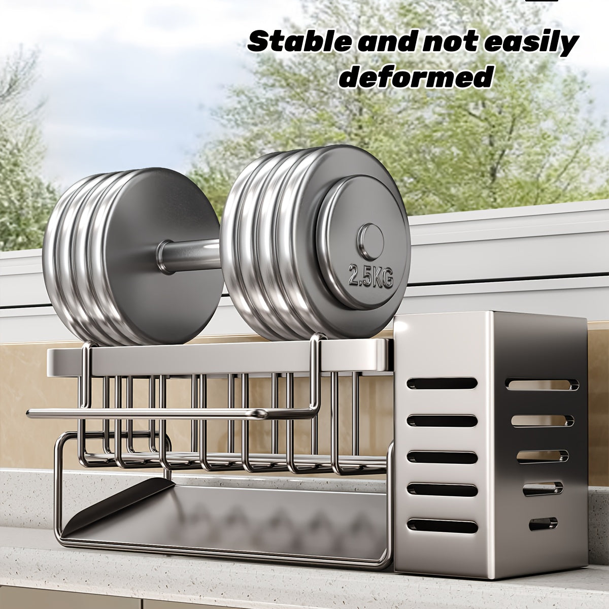 Stainless Steel Kitchen & Bathroom Organizer with Drainage - Multi-Purpose Storage Rack for Spices, Toothbrushes, Soap, and Cleaning Supplies, Includes Drainage Bucket for Sink Organization, Kitchen Sink Organizer