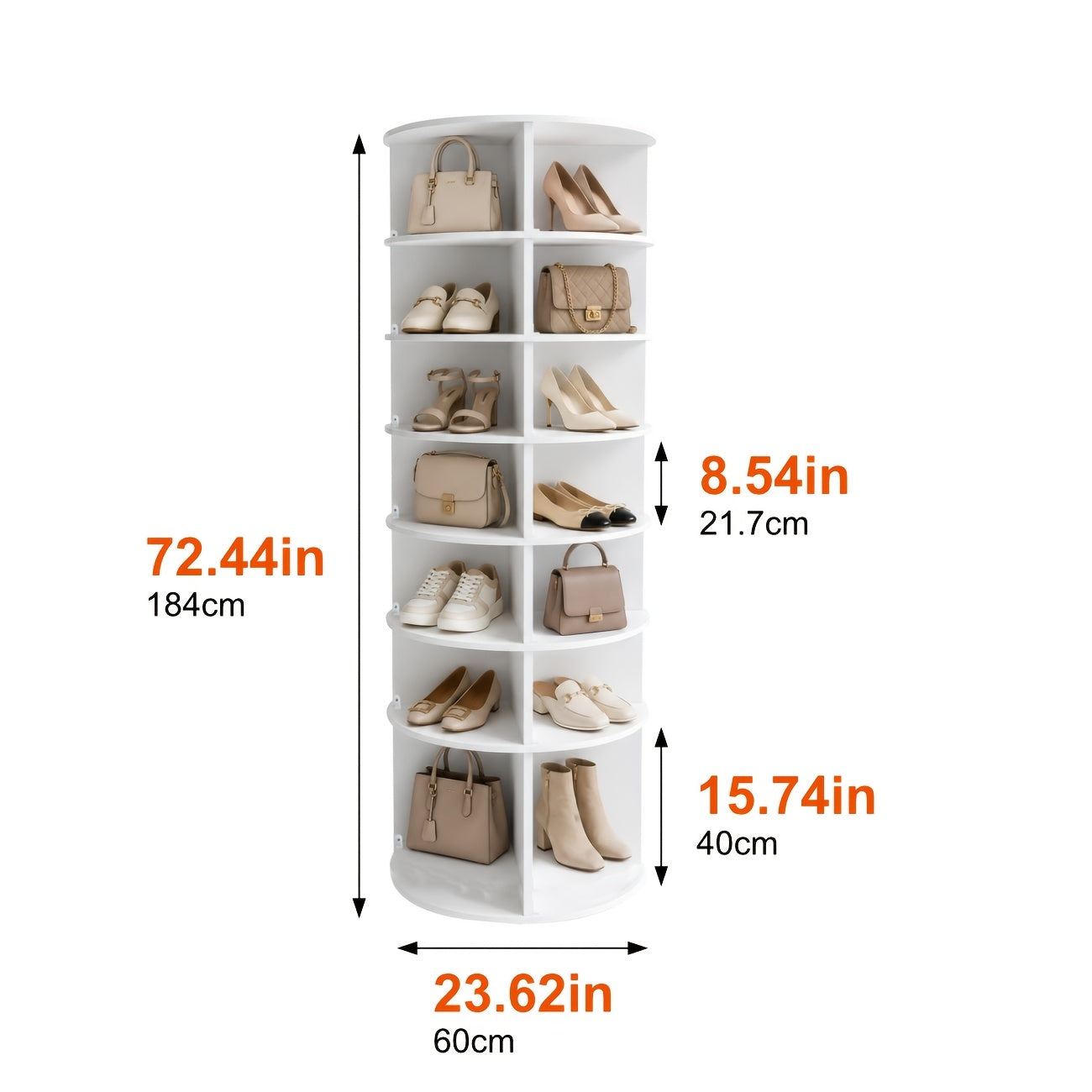 Kitchen Essential – 7-Tier 72.44in Tall Rotating Shelf - No-Drill Space-Saving Storage Rack, 360° Swivel Organizer, Easy Install Stackable Lazy Susan for Bathroom, Kitchen, Entryway, Closet