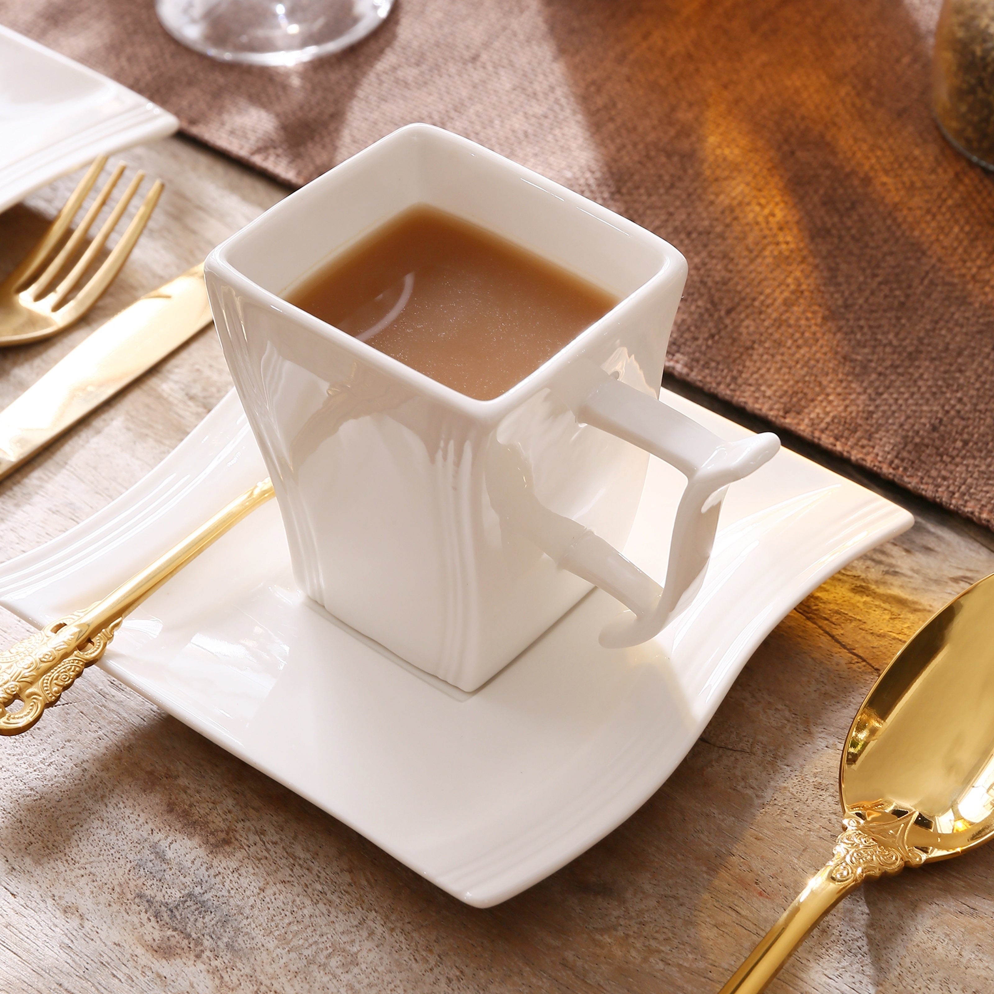 Compact 18pcs Reusable Drinkware Set – easy-access beverage storage, Small Plates Cups And Saucers Set 18pcs Square Plate Set For 6 Porcelain Dish, designed for American homes, daily convenience and practical gifting