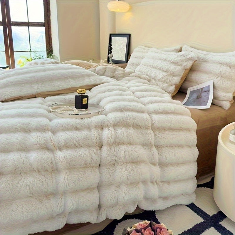 Smart Cozy Home Textile Accent – comfortable everyday home styling, Striped Luxurious Faux Rabbit Fur Throw Blanket Ultra-Soft Double-sided Blanket Kids Blanket ClassicStripe Pattern, designed for American homes, daily convenience and practical gifti