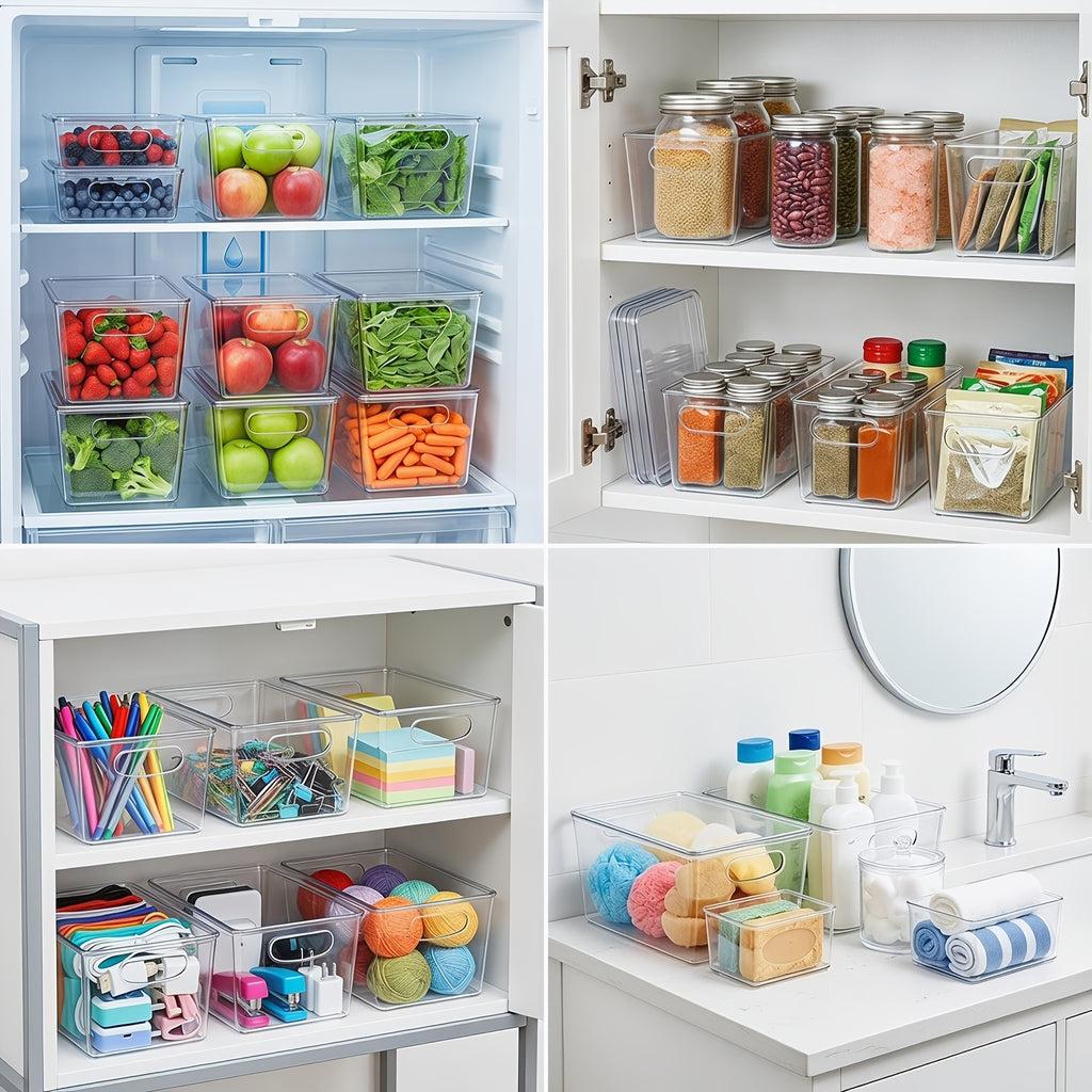 [Stackable Storage Bins] 10 Pack Clear Stackable Storage Bins With Lids, Large Plastic Containers With Handle For Pantry Organizer And Storage, Perfect For Kitchen, Fridge, Cabinet, Closet, Bathroom Organization