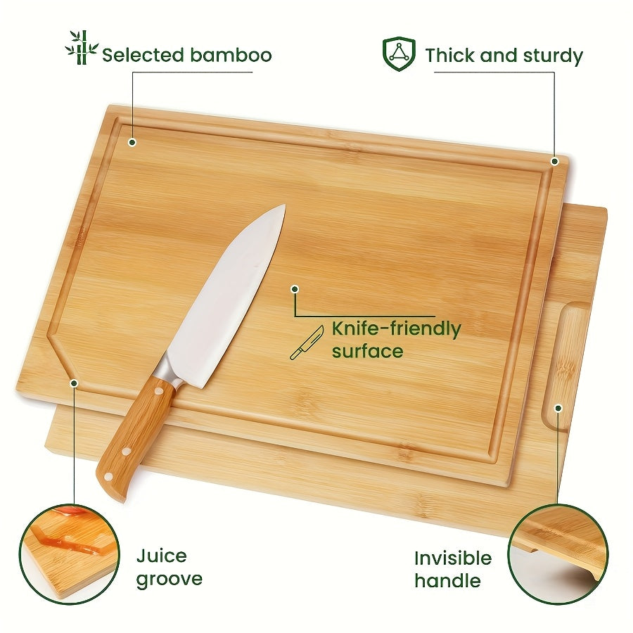 4pcs Oversized Bamboo Chopping Board Set | Durable with Juice Tank Design, Suitable for Meat, Vegetables, and Fruits | Ideal Mother'S Day/Father'S Day Gifts, Essential Kitchen Tools for Family and Friends