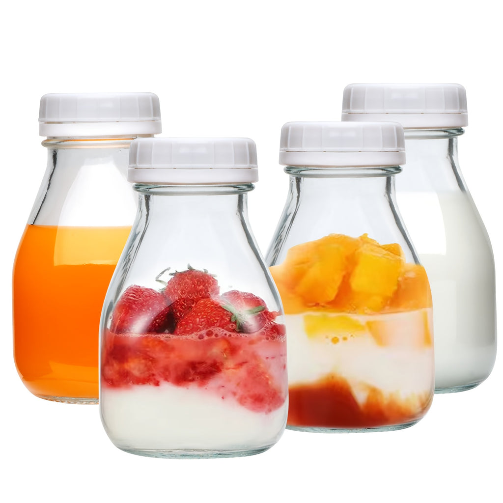 4/8/12/16pcs 11 Oz Glass Bottles, Glass Milk Bottles with Lids, Vintage Breakfast Shake Container, Vintage Drinking Bottles
