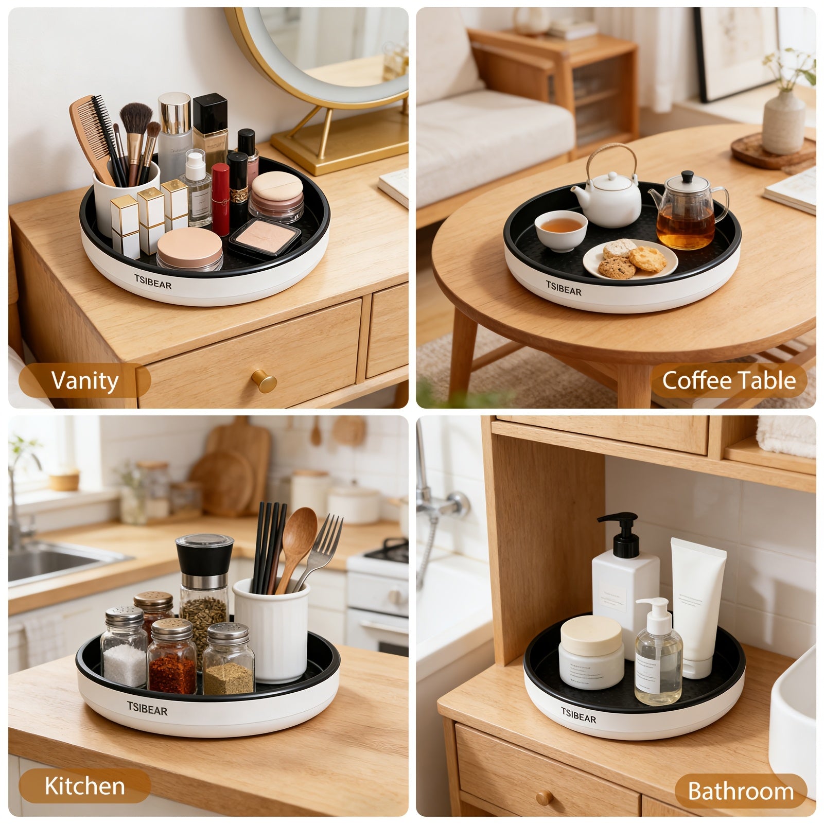 Premium Glass Spice Jar Set – clear reusable pantry storage, 360 Rotating Lazy Susan Turntable Organizer Non-Slip Spice Rack for Kitchen Cabinet Countertop Dining, designed for American homes, daily convenience and practical gifting