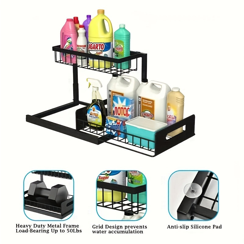 Kitchen Storage Organizer – Under Sink Organizer, Pull Out Cabinet Organizer 2 Tier Slide Out Sink Shelf Cabinet Storage Shelves, Under Sink Storage for Kitchen Bathroom Cabinet for Modern U