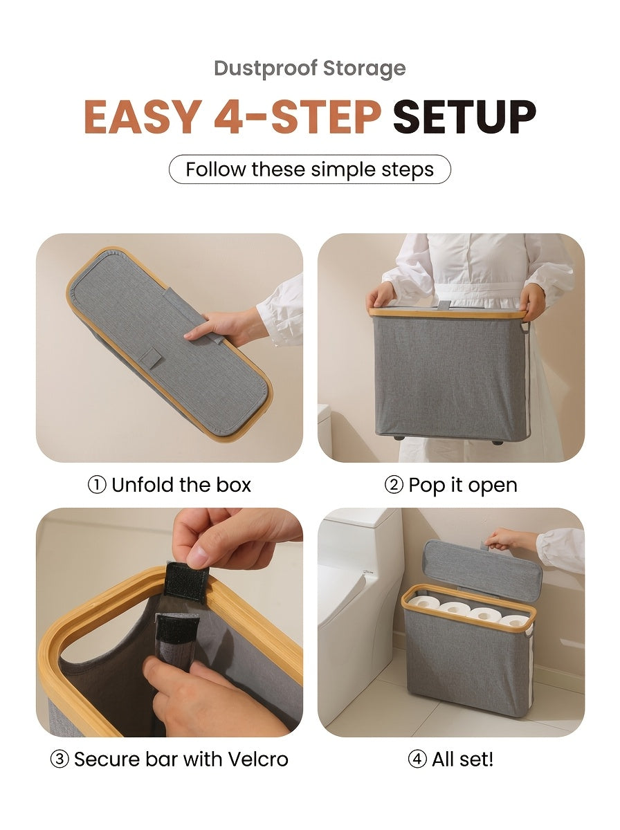 Heavy-Duty Stackable Home Storage Bins – portable space-saving storage, Foldable Toilet Paper Storage Basket with Lid Dustproof Visible Fabric Tissue Holder with Strips, designed for American homes, daily convenience and practical gifting