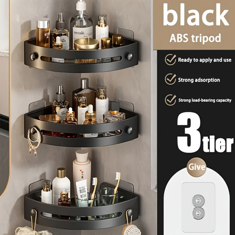 Kitchen Essential – Punch-free 3pcs Bathroom Corner Rack, Plastic Wall-mounted Toiletries and Shower Gel Storage Rack, Multi-functional Kitchen Hanging Rack, Shower Basket for Modern US Home