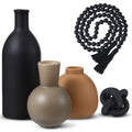 Vase Decorative Bottle 5pcs Country Style Ceramic Vase Set Table Centerpieces for Living Room 3pcs Bohemian Style Ceramic Vases with Wood Knot Chain Rings, Wooden Bead Garland Tassel Table Decor(Black)