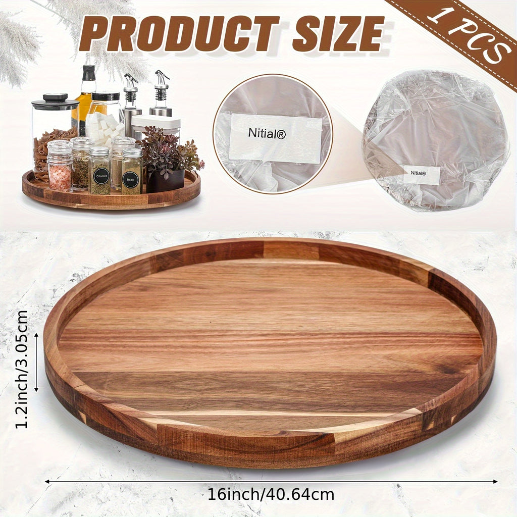16-Inch Acacia Wood Lazy Susan Organizer, a Wooden Rotating Turntable Designed for Kitchen Organization, Perfect for Dining Tables, Countertops, Kitchen Cabinets, And Pantry Storage