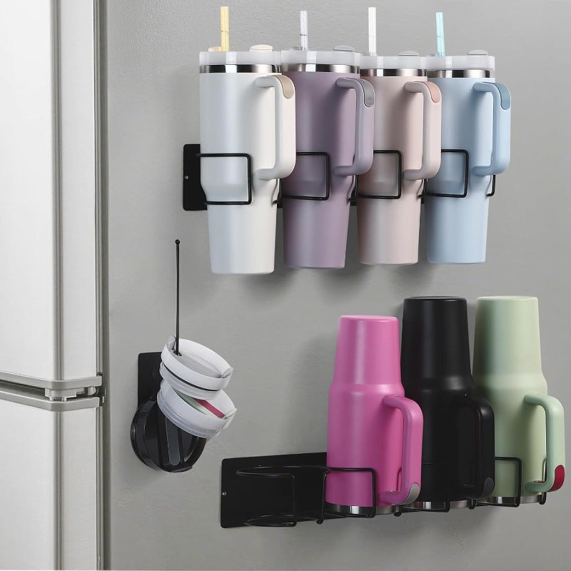 Smart Reusable Drinkware Set – easy-access beverage storage, 3 4-Cup Thermal Cup Storage Rack Magnetic Fridge Side Wall-Mount Secure Organizes Cups Lids, designed for American homes, daily convenience and practical gifting