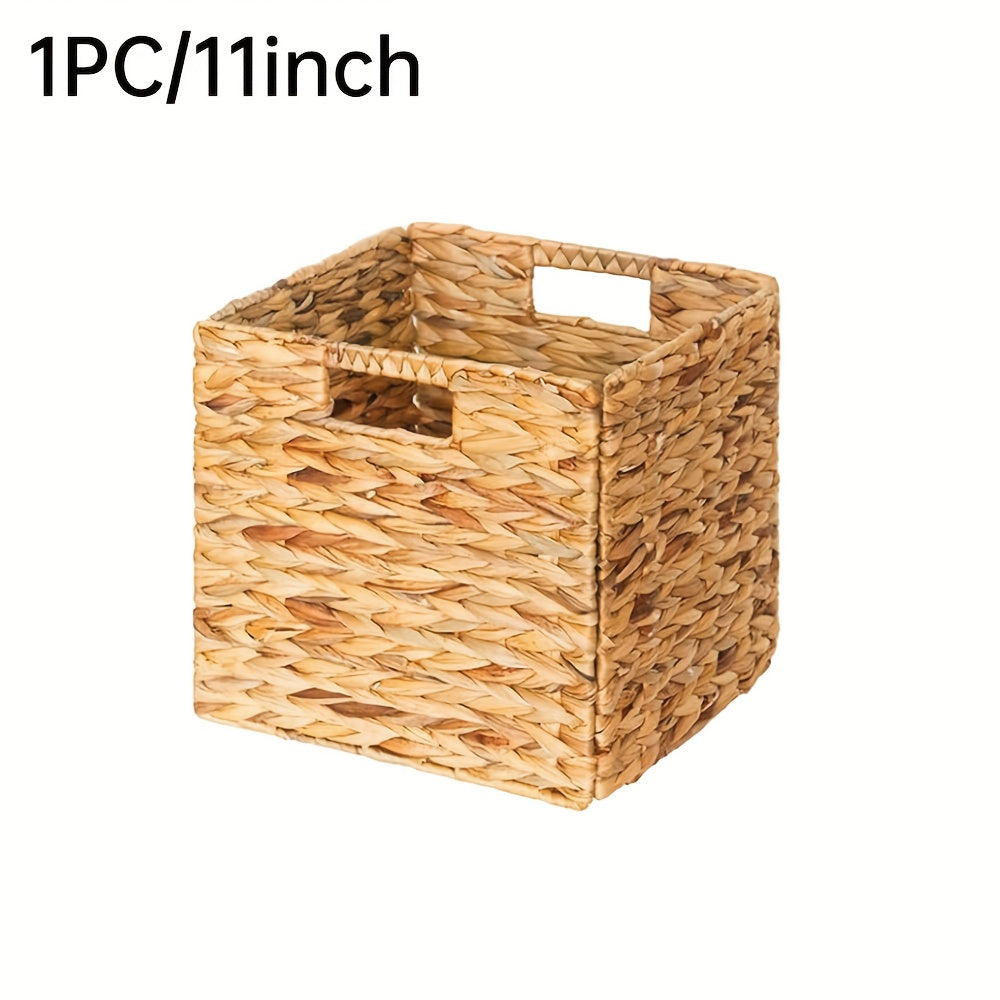 Storage Baskets, 11X11Inch Cube Baskets, Foldable Handwoven Water Hyacinth Laundry Organizer, Cube Storage Baskets
