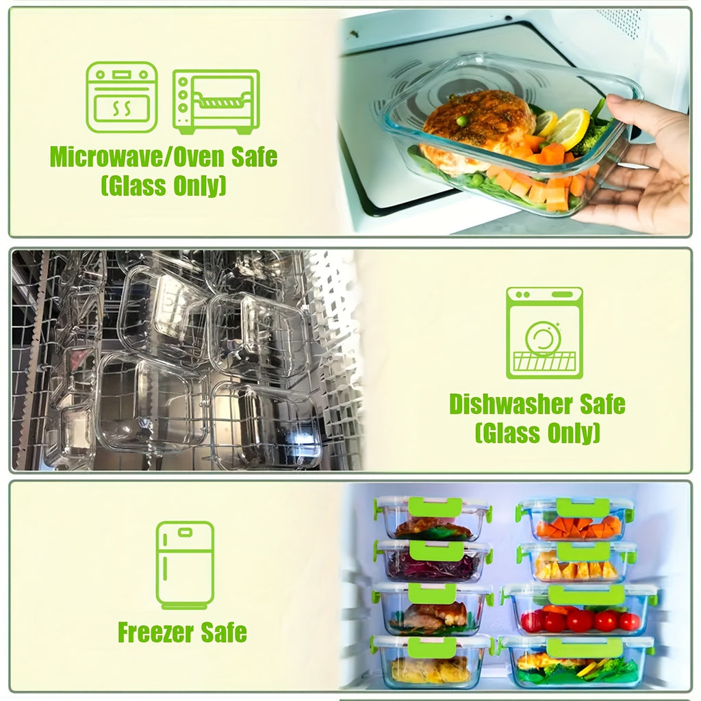 12pcs Glass Meal Prep Containers, Food Storage Containers with Lids Airtight, Glass Lunch Boxes, Microwave, Oven, Freezer And Dishwasher Safe