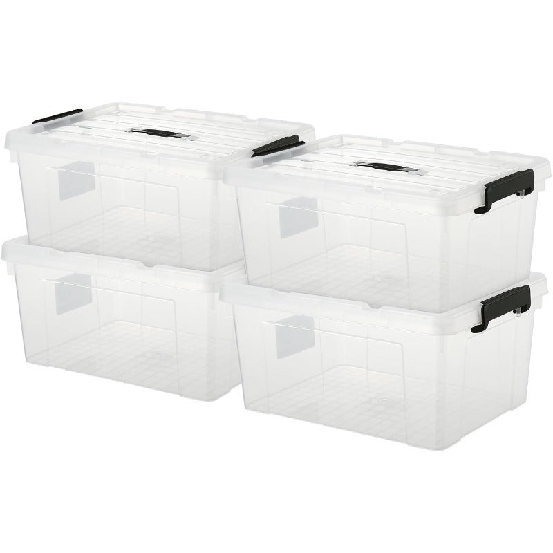 2/4/6pcs, 8/15 Quark Large Plastic Storage Box with Lid | Heavy-duty Bathroom Storage, Pressure-resistant, Sealed Transparent Storage Container with Lid | Essential Storage Item for Home And Dormitory, Suitable for Home/Garage And Other Uses