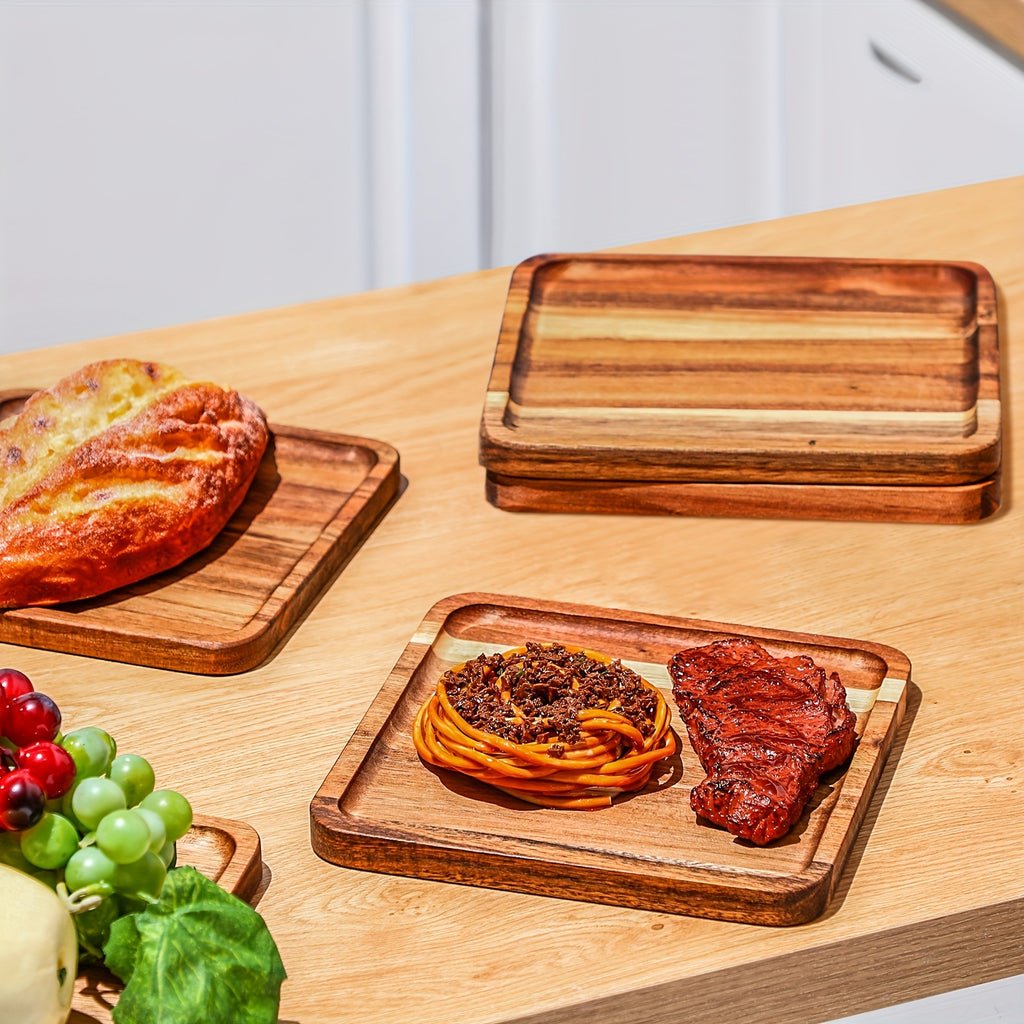 Heavy-Duty 4pcs Home Storage Organizer – space-saving everyday organization, 4pcs Wooden Plates 8 Inch Square Acacia Wood Charcuterie Board Wedding Dinner Serving Tray, designed for American homes, daily convenience and practical gifting