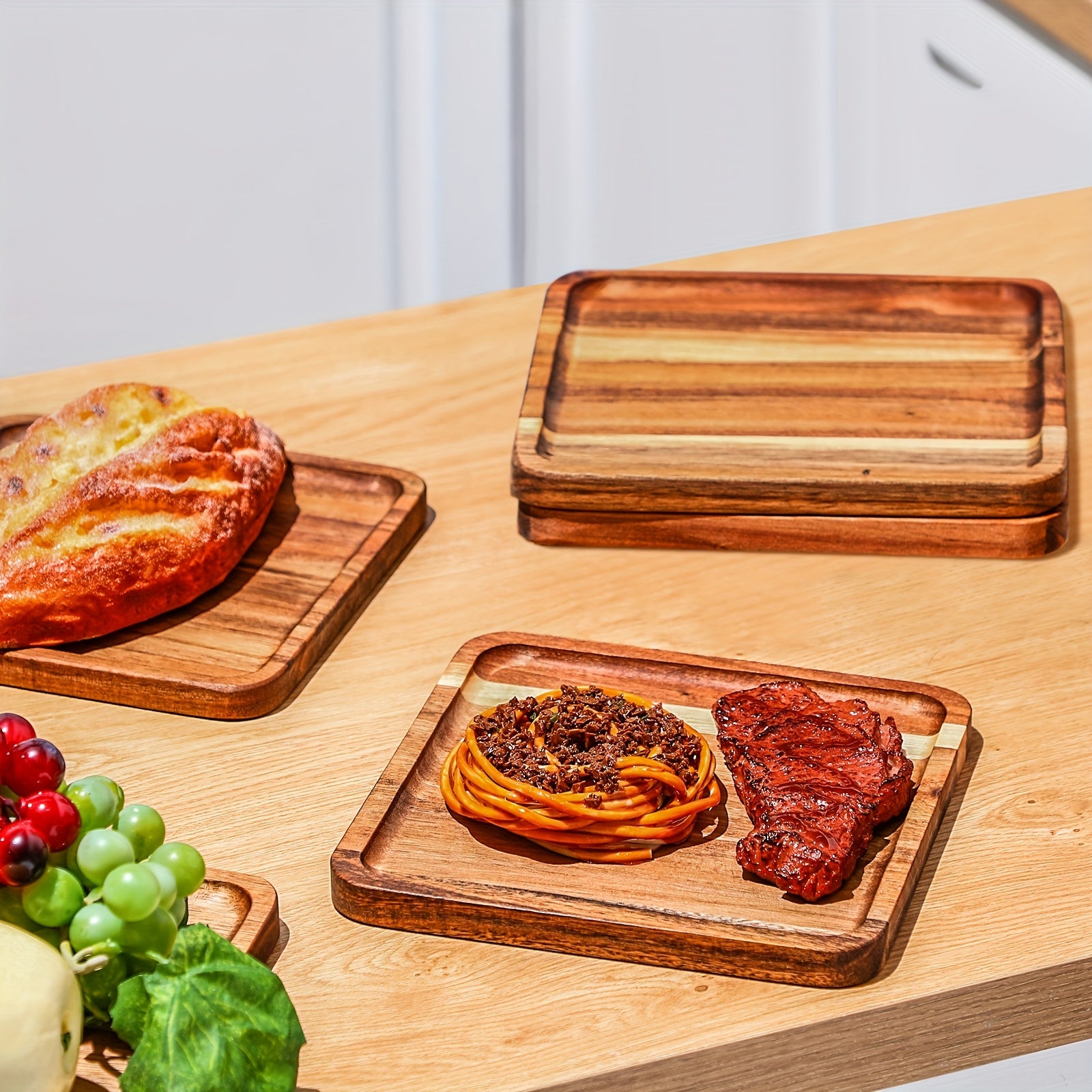 Heavy-Duty 4pcs Home Storage Organizer – space-saving everyday organization, 4pcs Wooden Plates 8 Inch Square Acacia Wood Charcuterie Board Wedding Dinner Serving Tray, designed for American homes, daily convenience and practical gifting