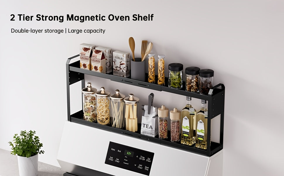 Heavy-Duty Adjustable Home Storage Rack – durable multi-purpose storage, Heavy-Duty Magnetic Over The Stove Shelf Shelf - 2-Tier Expandable Length Carbon Powder-Coated Suitable, designed for American homes, daily convenience and practical gifting