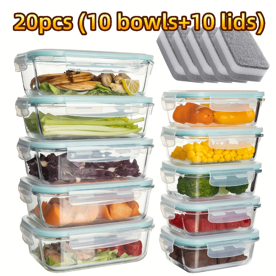Food Storage Containers – Versatile 20/16pcs Glass Meal Prep Container Set – leak-resistant lids, reusable k