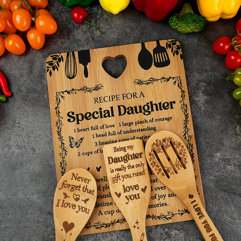Gifts for Daughter - "Recipe for a Special Daughter" Daughter Birthday Gifts Cutting Board Set Bamboo-Made Engraved Utensil Set Birthday Gifts for Daughter Mothers Day Gifts for Daughter