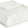 Versatile Cozy Home Textile Accent – comfortable everyday home styling, Luxurious Double-Sided Faux Rabbit Fur Throw Blanket - Cozy Striped Flannel Soft And Warm, designed for American homes, daily convenience and practical gifting