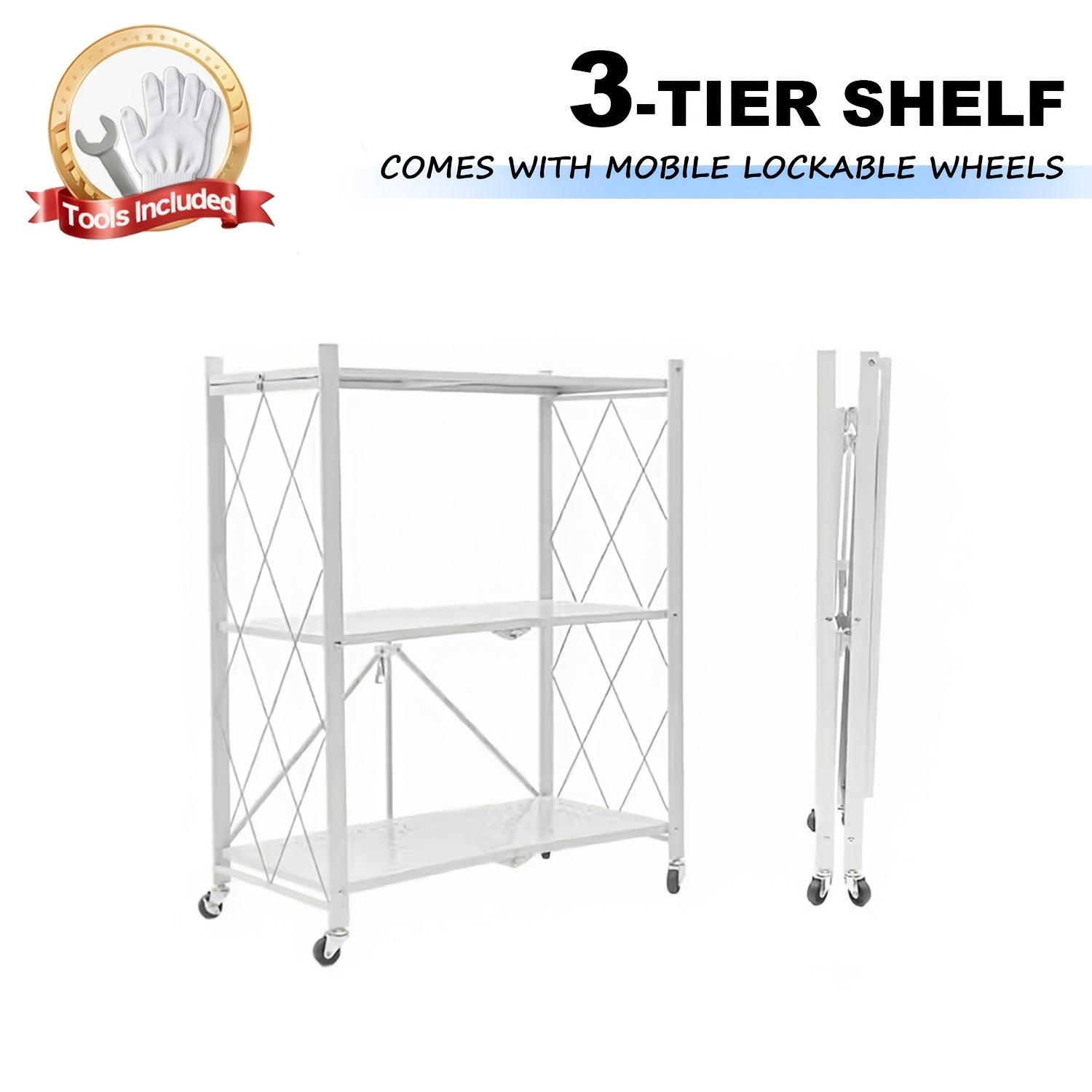 Storage Rack – Foldable Metal Storage Rack Requiring No Installation Designed with Foldable