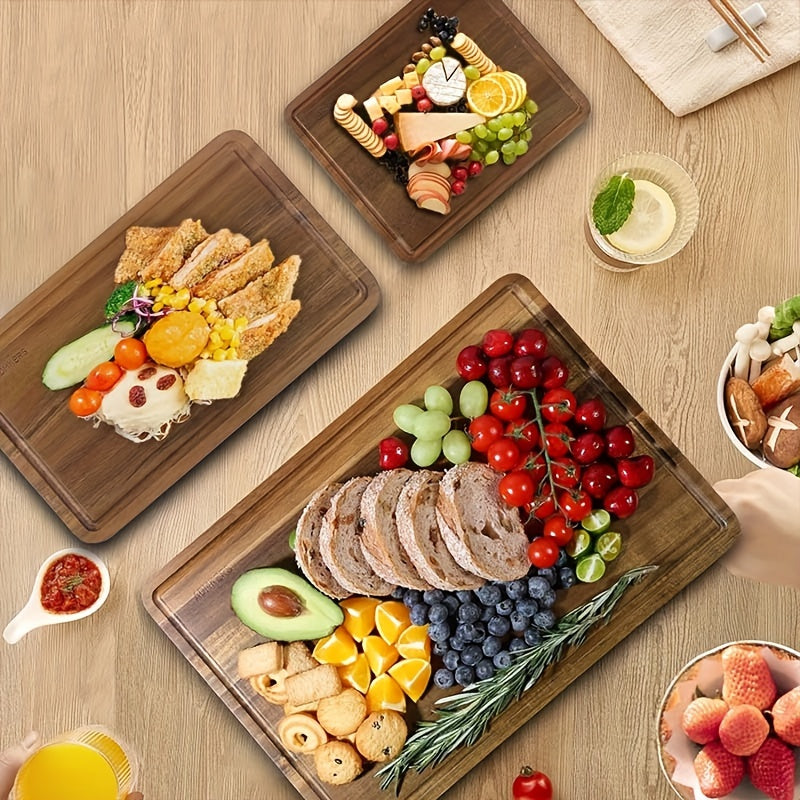 3pcs Bamboo Chopping Board - Extra-Large & Thick, Butcher Block with Juice Grooves, Integrated Handles - Multi-Purpose Wood Cutting Board for Kitchen, Ideal for Meat, Cheese & Charcuterie