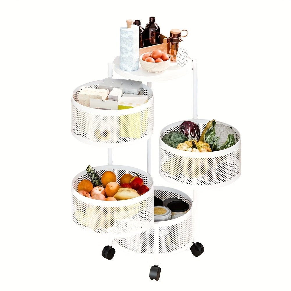 Premium Adjustable Home Storage Rack – durable multi-purpose storage, Rotatable Multi-layer Circular Storage Rack Mobile Storage Cart Round Floor-standing Multi-layer Rotatable Vegetable Basket, designed for American homes, daily convenience and prac